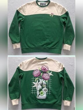 Carmico 100% Cotton Lucky 4 Leaf Clover With Dragonfly Sweatshirt Green Cream